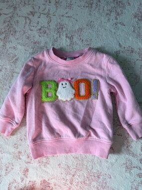 Good Lad Pink Sweatshirt with Colorful BOO Appliqué